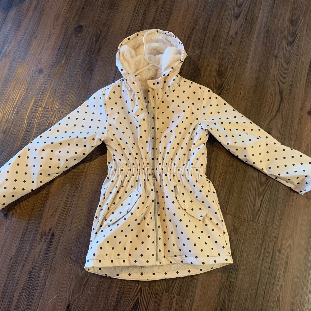 Girls Size 10 Polka Dot Lined  Rain Jacket